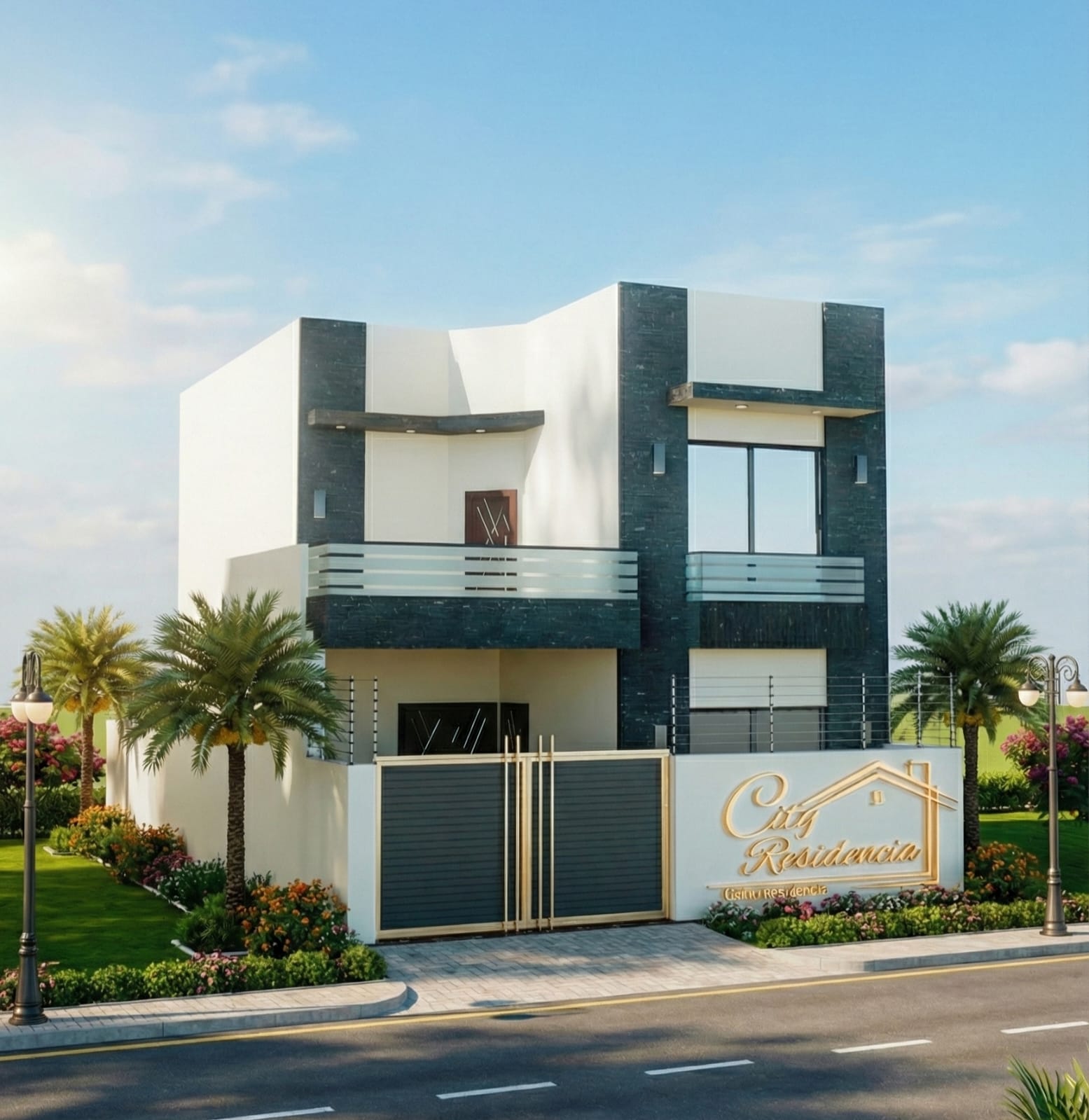 City Residencia House Day View DHA Bahawalpur - White Modern Design with Garden